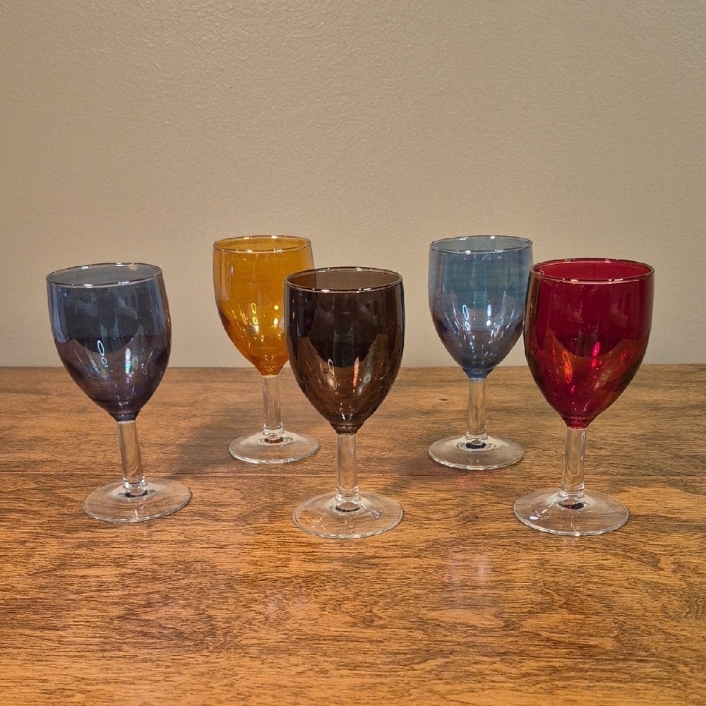 VINTAGE Multicolor Iridescent Wine Glasses, Set of 5 - Picture 2 of 16